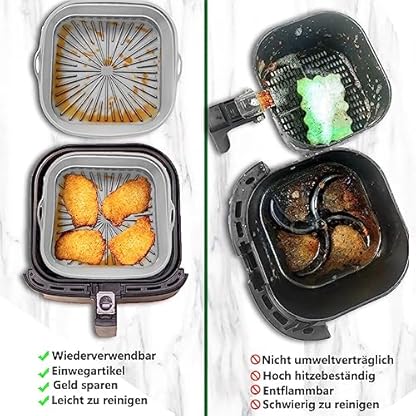 Silikonform für Heißluftfritteuse, 2 Stück 20CM Air Fryer Silikon Pot Faltbar/Wiederverwendbar Airfryer Backpapier, Heißluftfritteuse Zubehör für COSORI, Tower, Tristar, Mikrowelle, Ofen(2 x Gray) – Bild 5