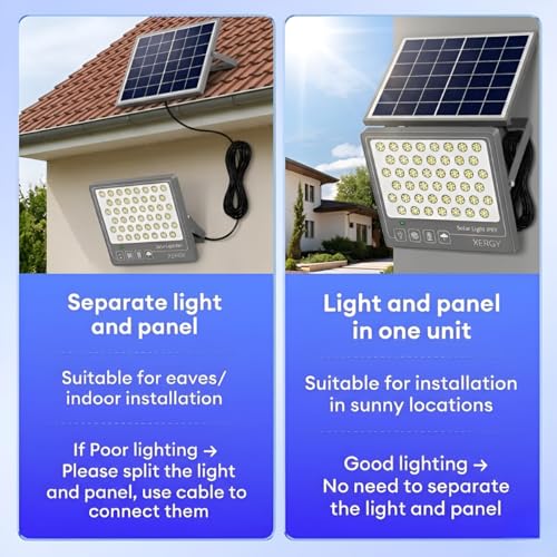 Image of XERGY 100W Solar LED Flood Light with Remote, 270 LEDs - IP67 Waterproof, Outdoor Security Light, Dusk-to-Dawn Sensor, 2000mAh Battery, Ideal for Garden, Home, Wall, Porch, Shed (Includes 5m Cable)