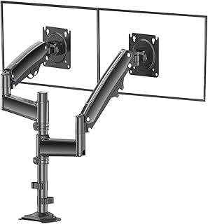 Dual Monitor Stand, H180 Adjustable Computer Monitor Double Arm Bracket,Spring Monitor Mount Rotate Arms with C Clamp/Grommet Mounting Base, Dual Monitor Arm for 22 to 32 inch Computer Screens