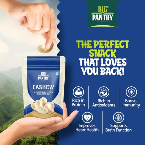 Image of BIG Pantry Raw Cashew Nuts 200g | Whole Kaju | Natural Raw Cashews | Protein Rich Dry Fruit | Gluten Free | Plant-Based Snack | Healthy Everyday Nut (Pack Of 2)
