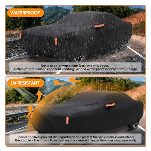 Image of Car Cover Custom Fit for Dodge Challenger 2008-2026, Outdoor Waterproof All Weather Heavy Duty Full Exterior Cover for Sun Rain Snow UV Dust Protection with Door Zipper