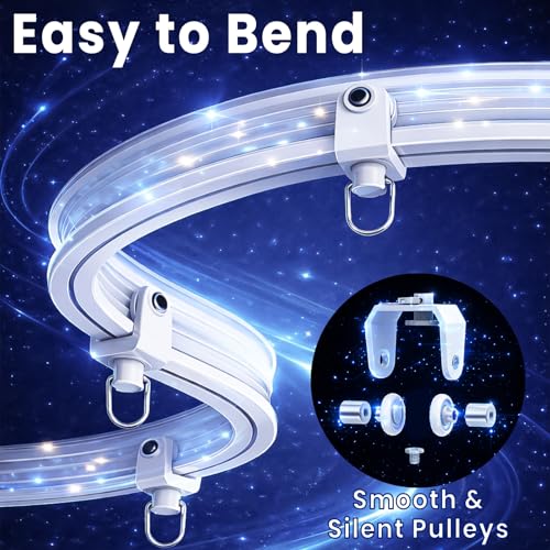 Image of Room Divider Curtains & Flexible Bendable Tracks Set,Privacy Dividers Ceiling Track Curtain Window Blackout Curtains for Living Room Bedroom (W100 x H96 in 1 Panel Beige Drape & White Rail)