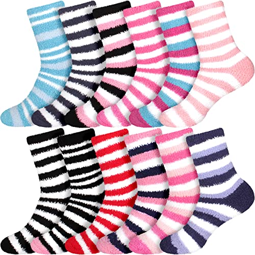 Image of BambooMN Colorful Fuzzy Socks - Assorted Super Soft Warm Microfiber Comfy Home Socks - Value Pack