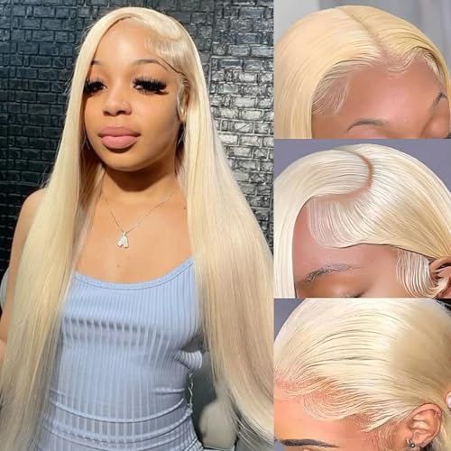 Image of LETMIEO 32 Inch 613 Lace Front Wig Human Hair 13x6 HD Transparent Blonde Lace Front Wigs Human Hair Pre Plucked 613 HD Lace Frontal Wig 180% Density Straight Lace Frontal Wigs