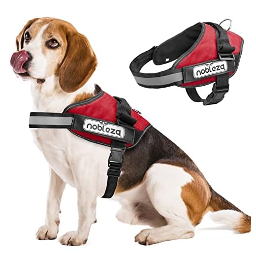 Nobleza Dog Vest Harness, Reflective No Pull Dog Harness with Handle and Soft Padding, Adjustable Easy On Grip Harness for Dogs with Velcro for Small Medium Large Breeds, 21.5-26", Red