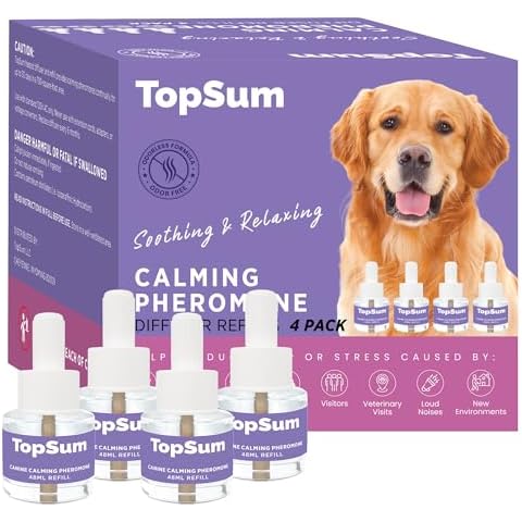 TopSum Dog Calming Diffuser Refills: 4 Pack Dog Pheromones Calming Diffuser Refills - Dog Appeasing Pheromone - Pheromones for Dogs - Calming Pheromones for Dogs, 4 Pack (Purple) Cover