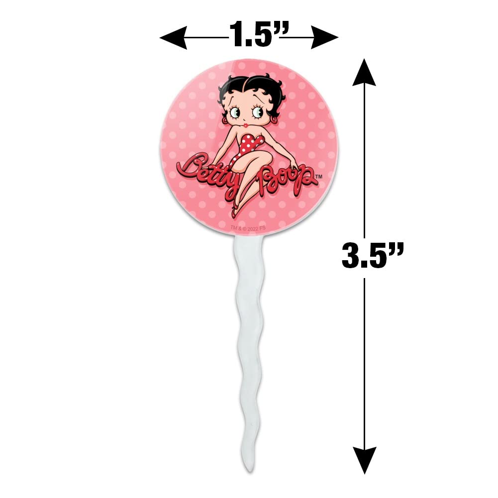 Betty Boop Pink Polka Dots Cupcake Toppers - Set Of 6 Food-Safe Acrylic Picks For Baking Decorations