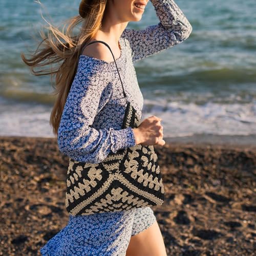 Image of Ayliss Straw Beach Bag Bucket Tote Handbag Women Shoulder Bag Hand Woven Summer Beach Purse Weaving Beach Bucket Bag