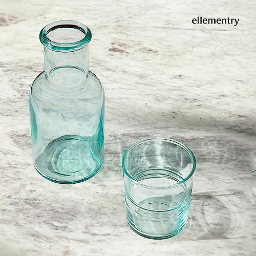 Image of Ellementry JOVE Blue Carafe with Tumbler|Bedside Water Carafe Set | Tumbler Glass for Bedroom Nightstand | Night Water Jug with Cup Glass |Clear Glass Juice /Water Pitcher with Cup for Kitchen