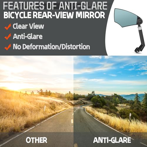 WEST BIKING Anti-Glare Handlebar Bike Mirror 1pcs, Left Side Bike Rear View Mirror With Retractable & 360 ° Adjustable Lens, Foldable Bicycle Mirror For 20-23mm Handlebar