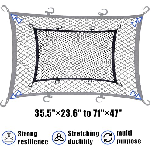 Image of Cargo Net for Utility Folding Wagon, Beach Cart,Trolley Cart, Wagon net Cover,Garden Cart Cover Net - Elastic Heavy Duty Nylon Net with 8 Hooks (35.5 inchx23.6 inch to 71 inchx47 inch)(8)