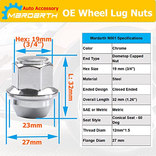 Set of 20, 12mmx1.5 OEM Factory Wheel Lug Nuts for Focus Fusion Escape Ranger MKC MKZ Fiesta Stock Wheels Large Acorn Seat
