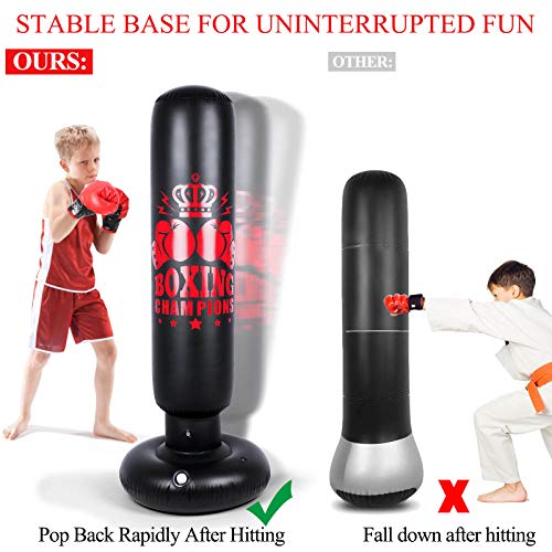Inflatable Punching Bag For Kids And Adults, 63 Inch Boxing Bag With Gloves Freestanding Bounce Back Boxing Bag Fitness For Karate Taekwondo Kick #TOP2