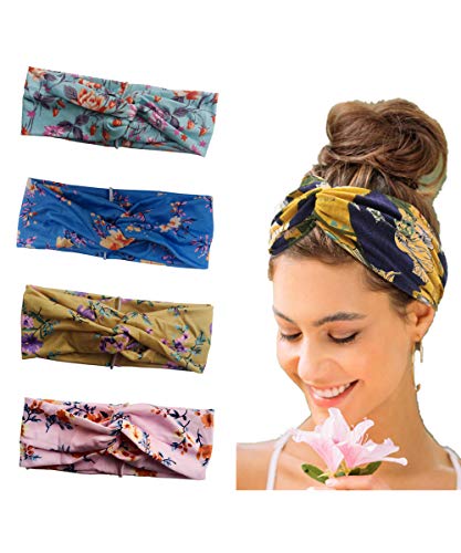 Barara King 4 Pack Bow Women Headband Boho Floal Style Criss Cross Head Wrap Hair Band