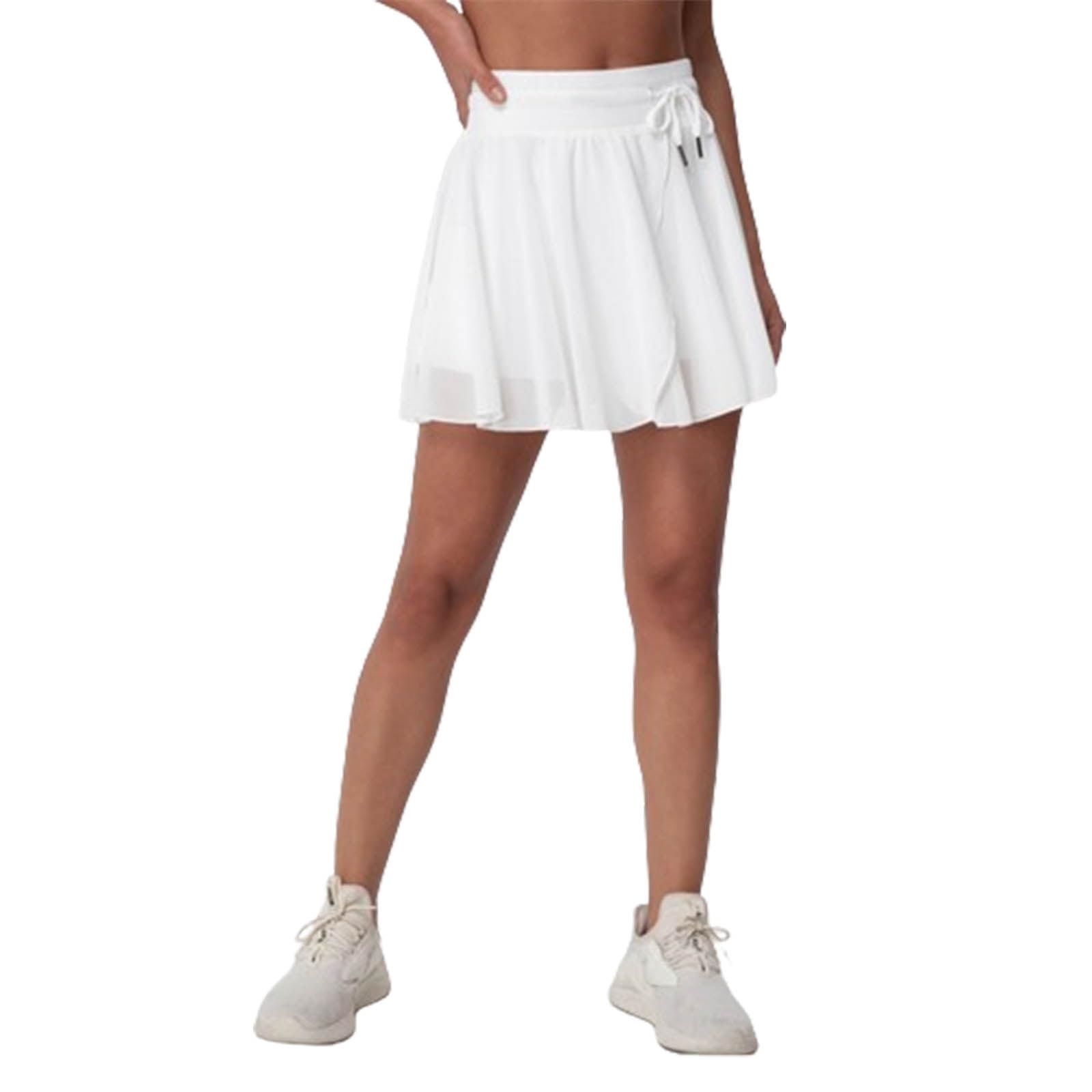 Damska spódnica do tenisa z szortami kieszenie plisowane golfowe spódnice sportowe sportowe spódnice szkolna mini spódniczka trening bieganie,White-L