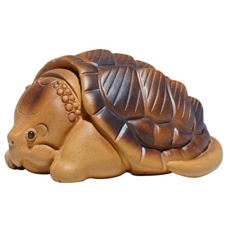 Hormsdar Hand-Made Purple Clay Snapping Turtle Tea Pet Tortoise Statue Kung Fu Tea Tray Decor Tea Lover's Gift Home Office Desk Feng Shui Ornament