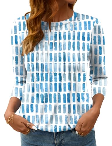 LOMON Women's 3/4 Length Sleeve Tops Crew Neck Dressy Casual Blouses Summer Tees Shirts