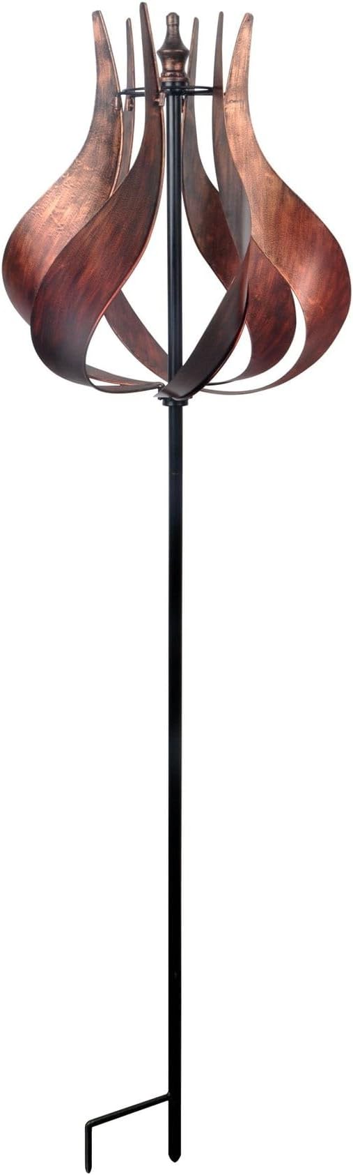 Teamson Home Tulip Kinetic Metal Weather Resistant 360 Degrees Swivel Windmill Wind Spinner for Outdoor Patio Garden Backyard Decking Dรฉcor, 70 inch Height, Copper