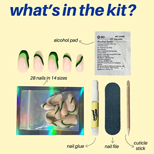 Image of Sweet Lime Reusable Press-On Manicure | DIY Nail Art Kit | 28 Pc Fake Nails with Glue | Artificial Nails for Women & Girls | Long-lasting Glue | For All Nail Sizes MS-01