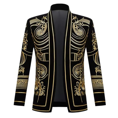 Costume pour homme veste blazer motif floral doré WOLONG chic pour mariage