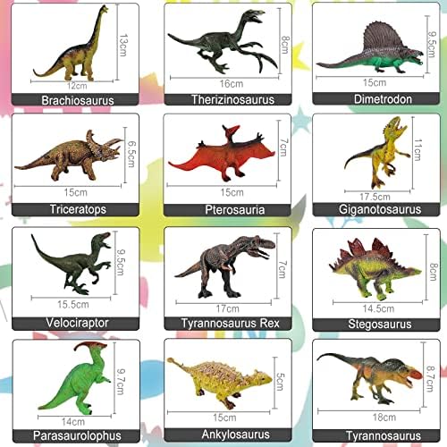 WALLE Jurassic Dinosaur Toys for Boys and Girls - 12 Realistic Dinosaur Figures & Dinosaur Book Including Triceratops T-Rex, Utahraptor, for Kids 3 Years Old & UP