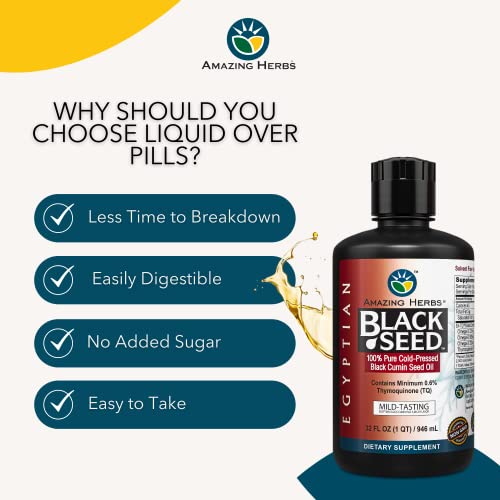 image for Amazing Herbs Egyptian Black Seed Oil - Gluten Free, Non GMO, Cold Pre