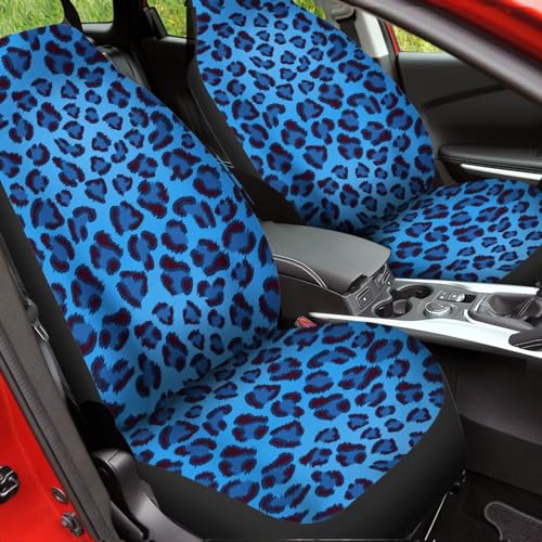 Image of Blue Cheetah Print Car Front Seat Cover Sets 2 Pack, Thin Car Universal Accessories Interior Decor for Men