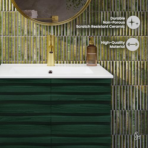 Image of Swiss Madison Cascade 24 inch Freestanding Bathroom Vanity in Green Oak with Sink Top
