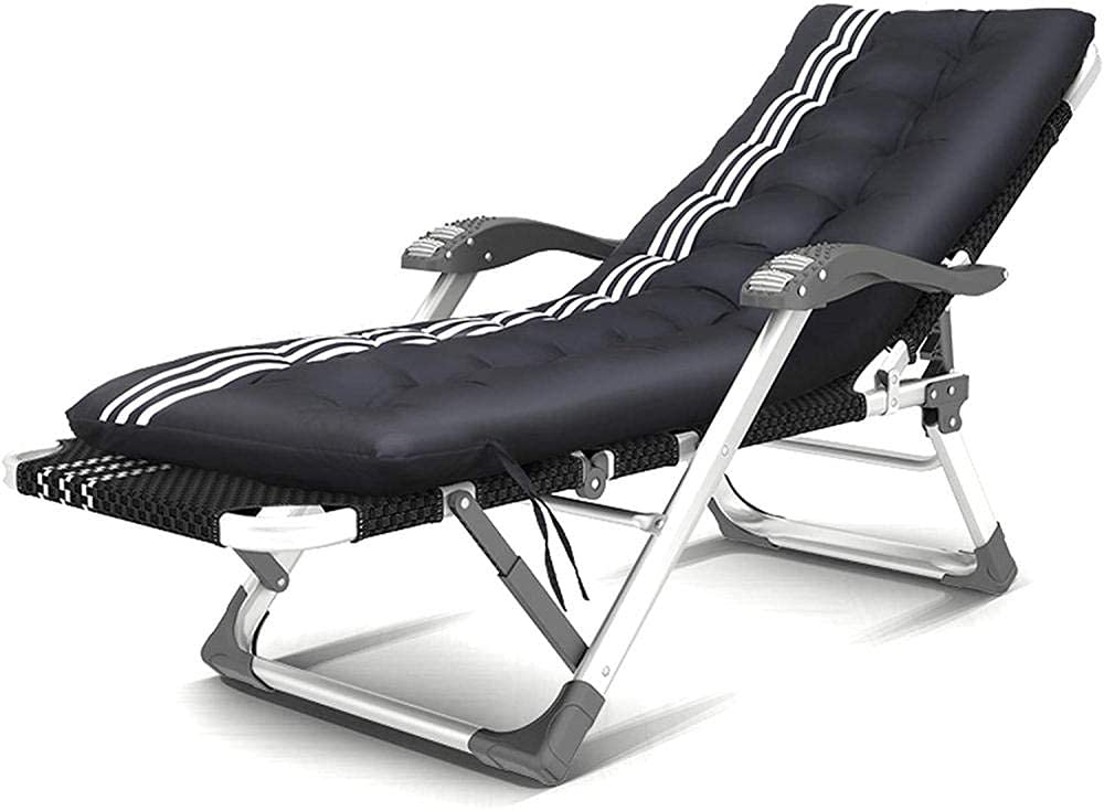 WOTZOV Folding Sun Loungers Adjustable Recliners Patio Chairs Outdoor Swimming Pool Relaxing Chair 52Cm Wide With Pillow Cotton Pad Support 440 Lbs I-I