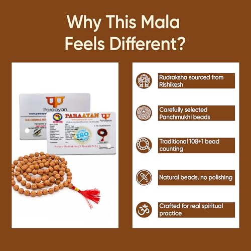 Image of Panchmukhi Rudraksha Mala 108 Beads | Original 5 Mukhi Rudraksha | Perfect for Pooja Meditation & Jaap Mala | Pack of 1