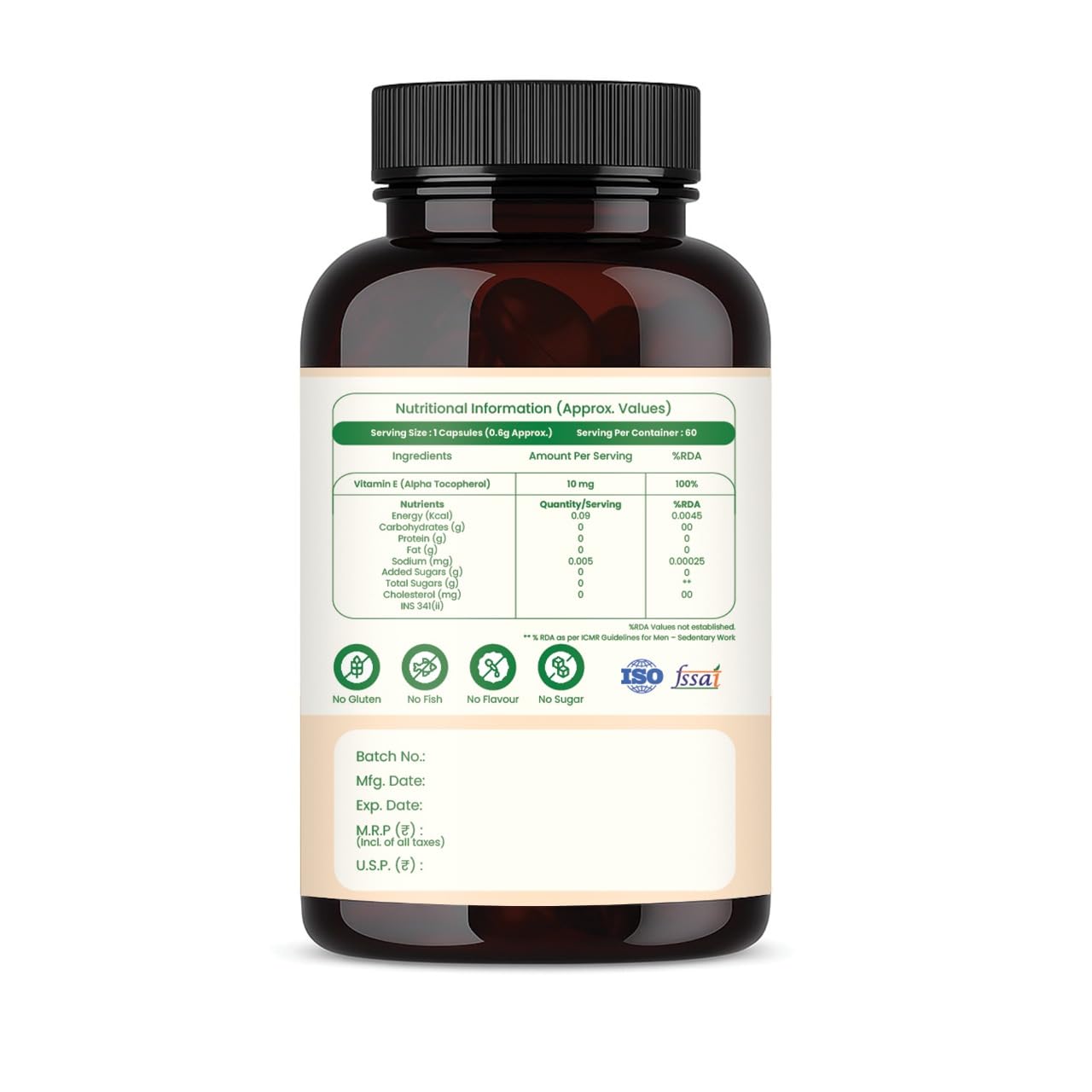 NAVR Vitamin E Capsules 10 mg (Alpha Tocopherol) | 60 Capsules | Supports Skin Health, Hair & Nail Care, Eye Wellness & Heart Health | Daily Antioxidant Supplement for Men & Women — Amazon image 2