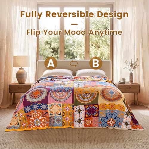 Image of MSGKV Boho Throw Blanket 60 inchx80 inch Fall Cotton Roman Blanket for Couch