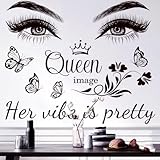 Inspirational Quote Wall Decal Her Vibe is Pretty Vinyl Wall Decals Queen Quote Beauty Eyelash Eyes Motivational Art Letters Stickers for Bedroom Living Room
