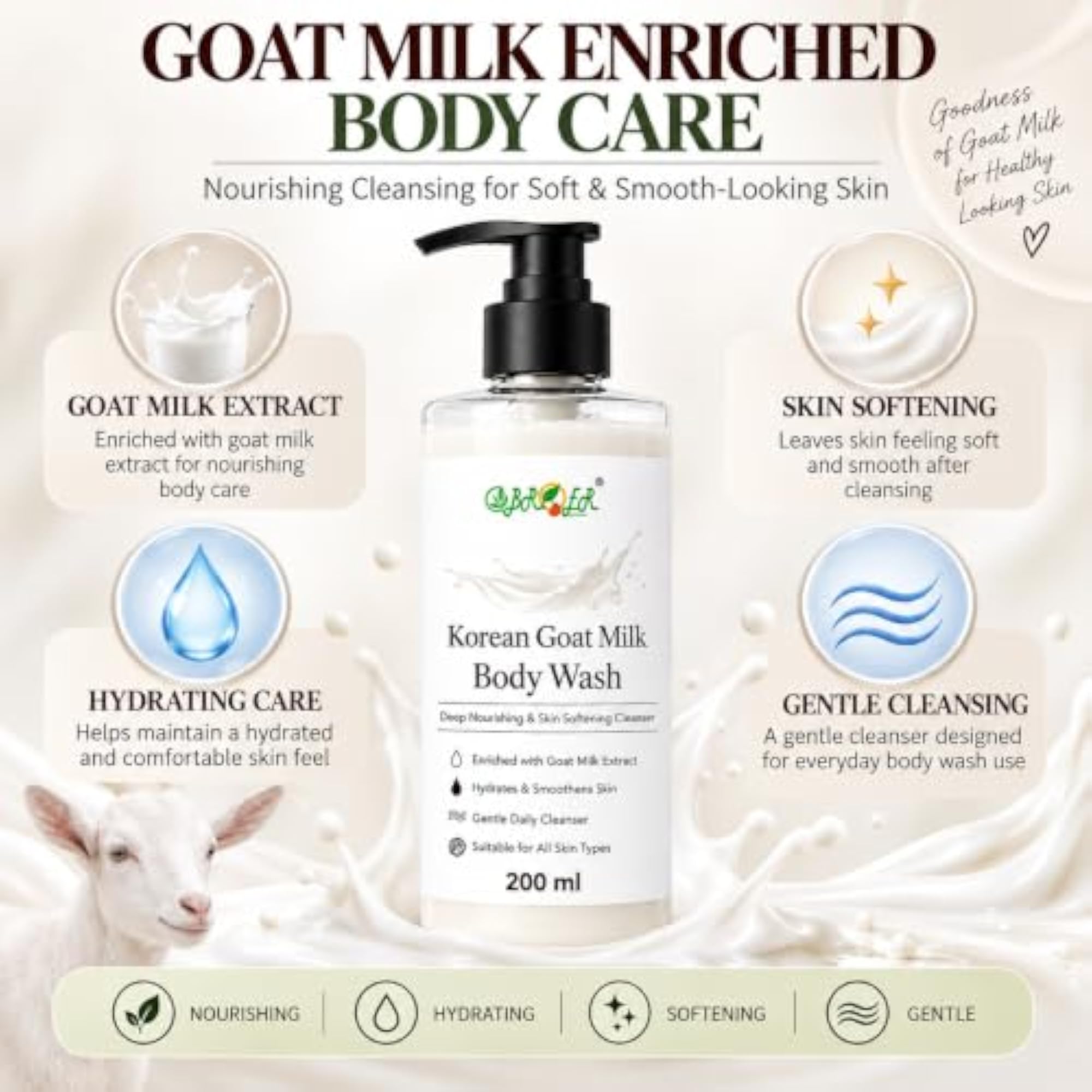 Korean Goat Milk Body Wash, Deep Moisturizing & Nourishing