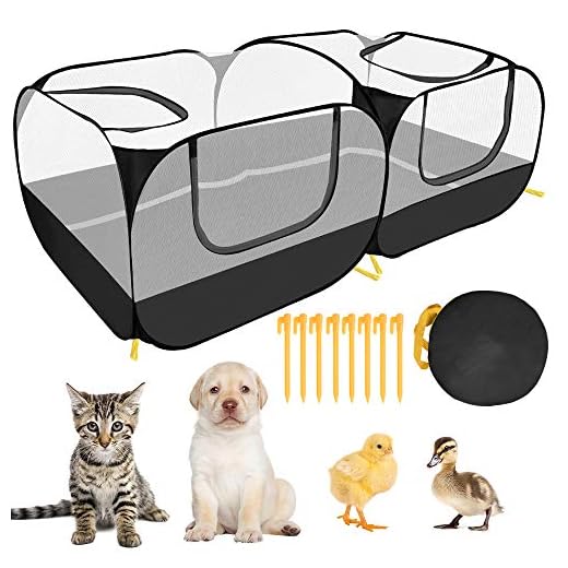 SlowTon Small Animals Playpen, Portable Large Chicken Run Coop with Detachable Bottom Breathable Transparent Mesh Walls, Foldable Pet Enclosure for Puppy Kitten Rabbits Indoor Outdoor