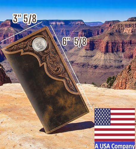 Image of F&L CLASSIC Men's RFID Vintage Look Genuine Leather Long Bifold Wallet Checkbook Wallets,brown,240-82