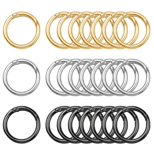ELANE 24 Pcs Spring O Rings,Trigger Round Snap Buckle,Spring Keyring Buckle,Keychain Ring for Buckle,Bags,Purses (Silver+Gold+Grey, 1.29 inch)