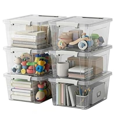 WYT 6-Pack Clear Plastic Storage Bins with Lids, 8 Quart Organizer Container Box with Latch Buckles