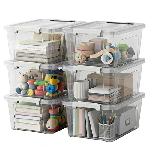WYT 6-Pack Clear Plastic Storage Bins with Lids, 8 Quart Organizer Container Box with Latch Buckles