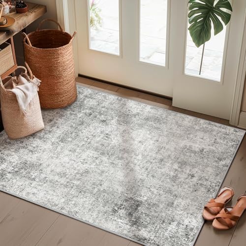 Washable Area Rugs 2'x3' Non-Slip Modern Abstract Soft for Living Room Entryway Bedroom Nursery, Print Pattern, Gray White Grey