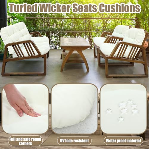 Wenqik 7 Pcs Outdoor Wicker Chair Cushions Set with 1 Loveseat Cushions 44 x 19 in Weatherproof & 6 U Shaped Cushions for Wicker Patio Furniture Porch Swing Bench Seat Sofa Couch(Beige)