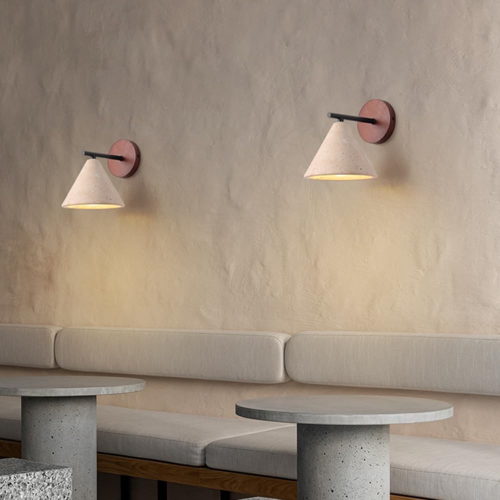 Indoor Mid Century Modern Wall Sconce Nordic Yellow Natural Travertine Bedside Wall Light Vintage Marble Wood Farmhouse Hallway Wall Mounted Lamp for Bathroom Living Room Hallway