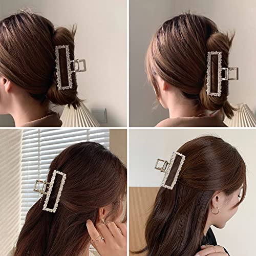 Pearl Hair Claw Clips For Women | Large Rectangle Hair Clip | Imitation Pearl Hair Accessories - Long Lasting Hold | Hair Styling Tool | 1-Piece Set | Elegant Design - Ideal For All Occasions #TOP2