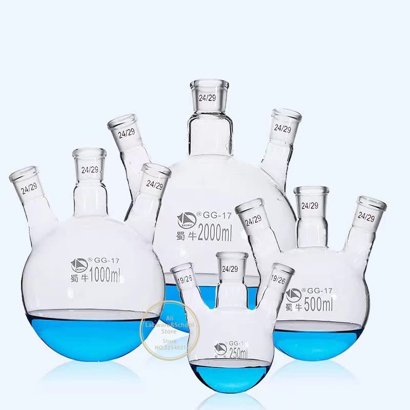 1 Uds Laboratorio 50ml/100ml/250ml/500ml/1000ml/2000ml matraz de Vidrio de destilación de Tres plazas (Boca biselada/Boca Recta) (Size : 500ml 24x19x2)