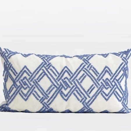 Luxury Blue Handmade Textured Check Beaded Pillow Cover 12"X22"