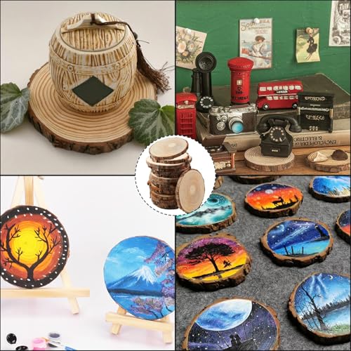 FSWCCK 17 PCS Unfinished Wood Slices for Centerpieces - 5.1-5.5 Inch,Round Natural Discs with Tree Bark, Wooden Cookies Circles for Crafts Christmas Ornaments, Rustic Wedding Decor,Table Decoration - Thumbnail 5
