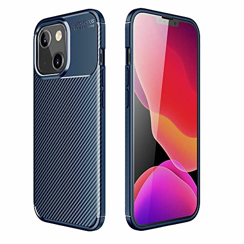 Toppix Compatible With Iphone 14 Plus Case 6.7 Inches, Soft Tpu Bumper Flexible [Shock Absorption] [Carbon Fiber Texture] Autofocus Bumper Protective Cover For Iphone 14 Plus, Blue #TOP1