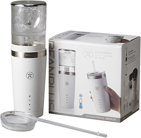 Amazon Bean Plus コールドブルーall In One タンブラーセット 携帯用 ポータブルコールドブルーコーヒーメーカーとタンブラー ストロー付き クリーンドリップバルブ 機密設計 ステンレス鋼二重壁 白 ホワイト 並行輸入品 ウォータードリッパー オンライン通販