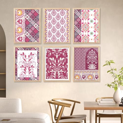 Image of kotart Madhubani Painting Traditional Indian Art Wall Painting for Bedroom Living Room Hotel Room Wall Decor Pack of 6 (19x25 inch)