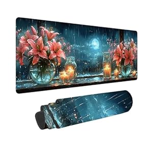 Tapis de Souris Gaming XXL Grand Mousepad 1600 x 800 mm, Grand Tapis de Bureau sous Main avec Base en Caoutchouc antidérapante pour Gamer, Améliore la précision et la Vitesse (Vase fleur de lys) C-399
